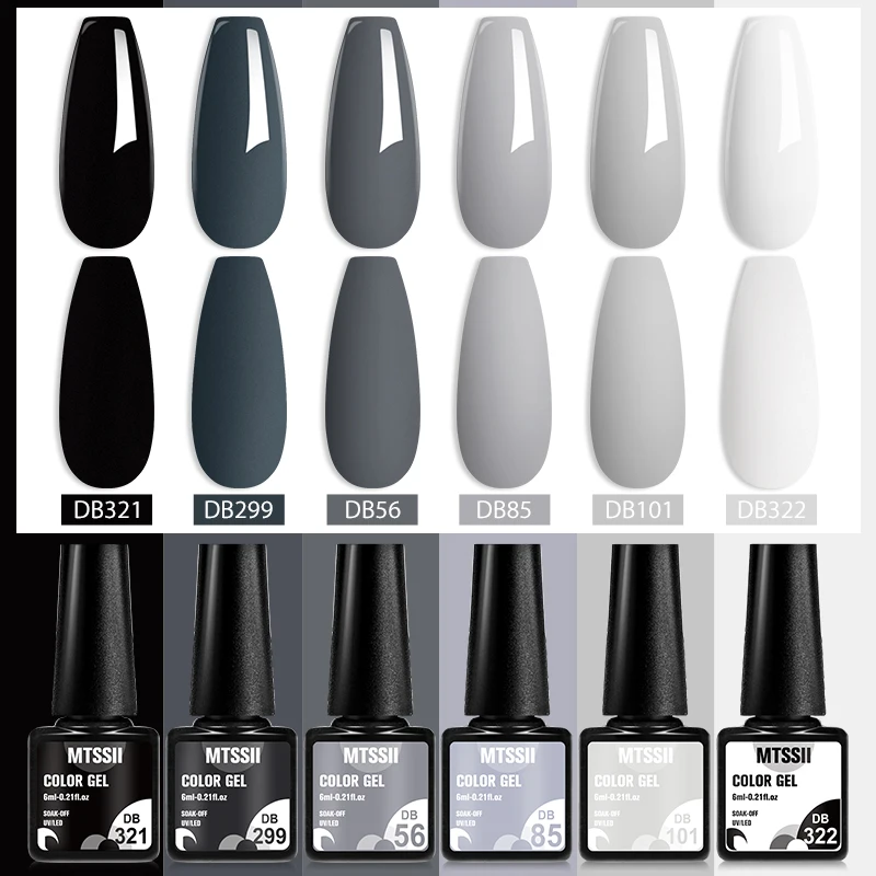 6Pcs Gray Gel Nail Polish Set Moonlight Colors Gel Semi Permanent Varnish Soak Off UV Gel Nail Art Manicure Base Top Coat Kit