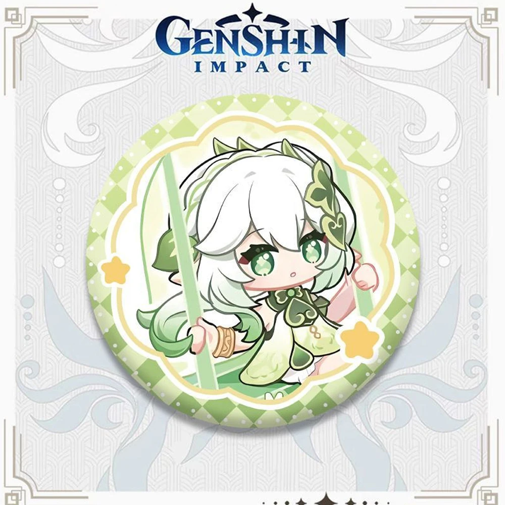Juego Genshin Impact Furina Zhongli Mavuika Cospaly insignia broche redondo de Metal bolsa decoración figura Pins colección Unisex Prop