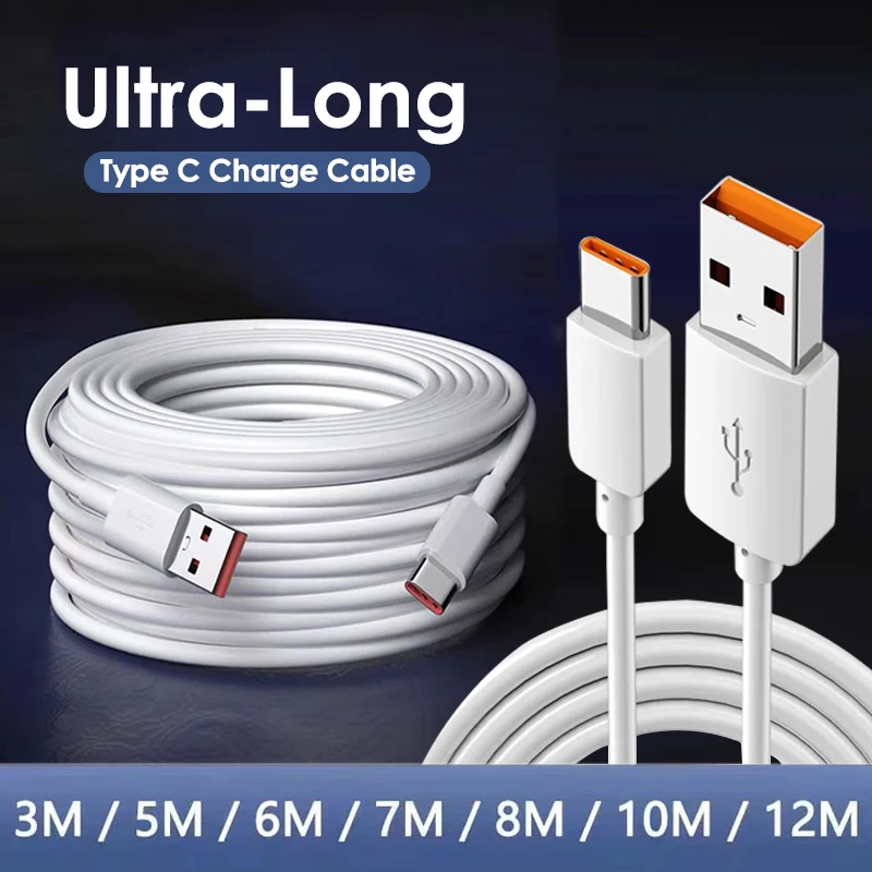 3m/5m/10m/14 Extra Long Ultra Type C Fast Super Charging Cable for Samsung Xiaomi Huawei Redmi Mobile Phones Charger Data Cord