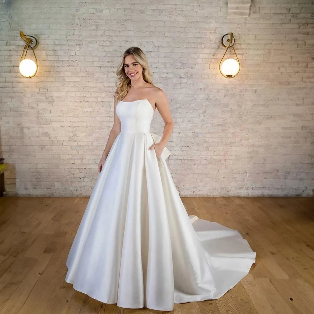 Querida cetim vestido de casamento, mangas vestidos nupcial lindo, Stunning Robe, Popular, 2023