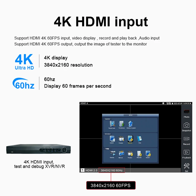 TOP Full Function IPC Tester X9-MOVTADHS Pro PoE++ 90W 8 inch 2K Retina Screen 8K H.265 IP CCTV Tester Cable Test