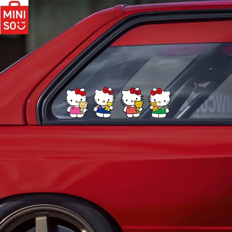 MINISO HelloKitty Car Cartoon Sticker Combination Kawaii DIY Car Sticker Mini Car Body Scratch Cover Waterproof Random Sticker