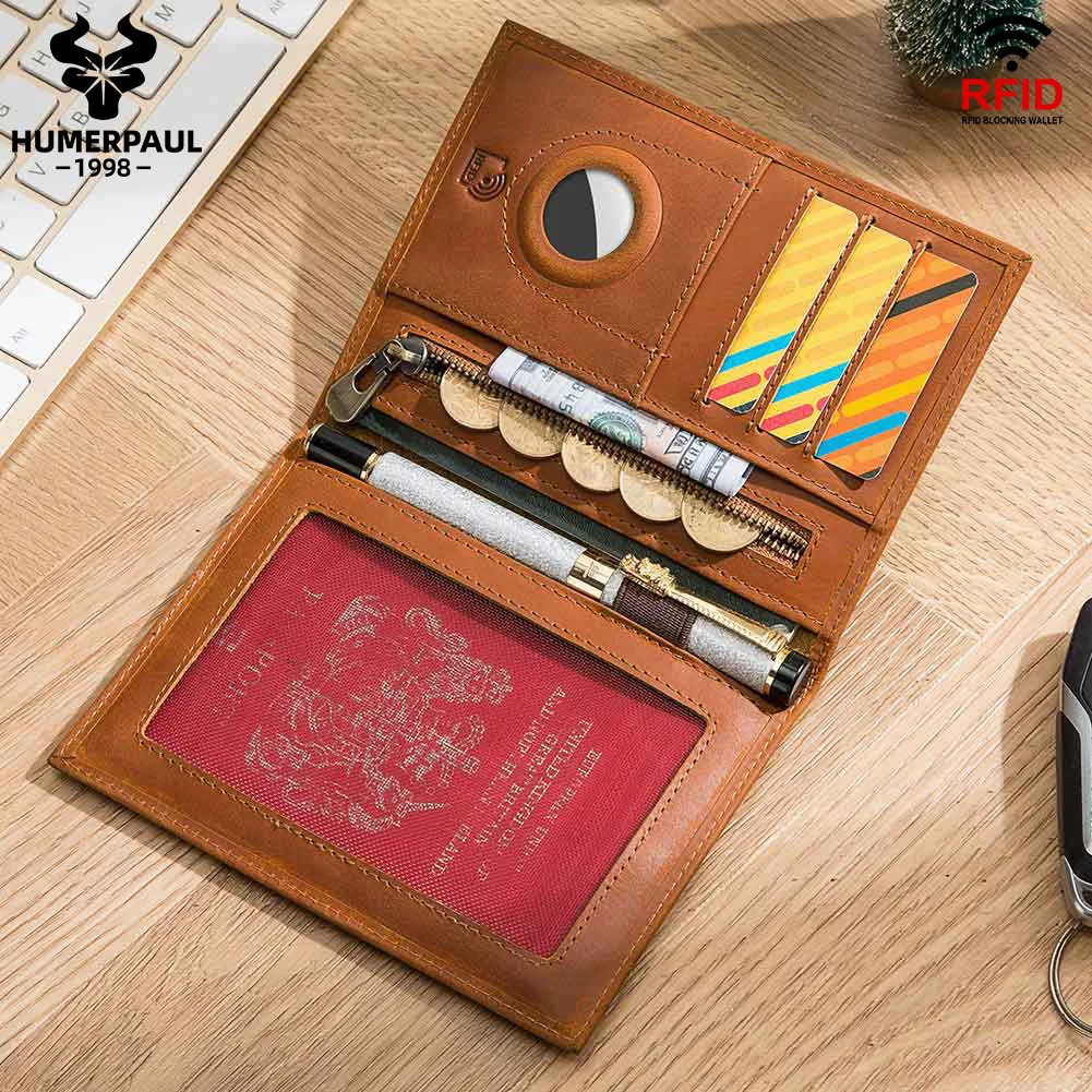 Rfid Blocking Protection Passport Holder with AirTag Genuine Leather Travel Accessory Passport Credit Holder Holder unisex