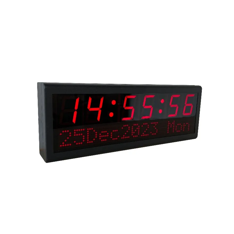 NTP PoE clock, red numbers, time text display, single-sided