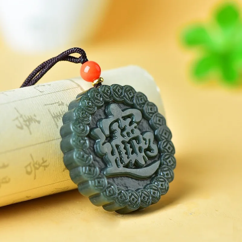 Hotan Wealth And , Green Jade Fortune Amulet Pendant