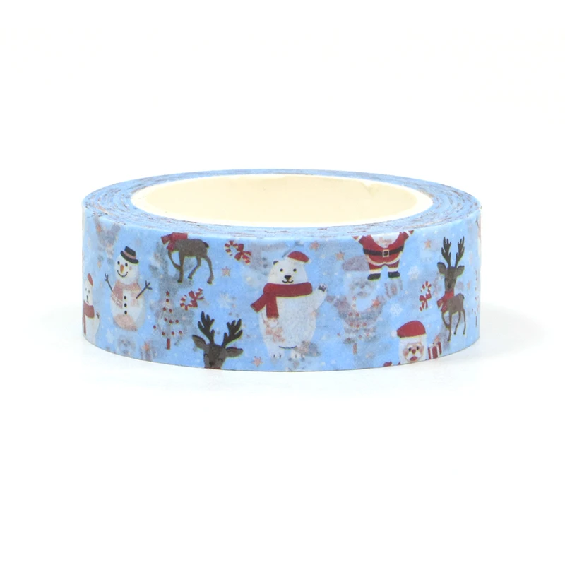 New 10pcs/lot 15mm*10m Merry Christmas Blue Snowman Elk stationery Scrapbooking Paper Adhesive Masking Tape washi tape