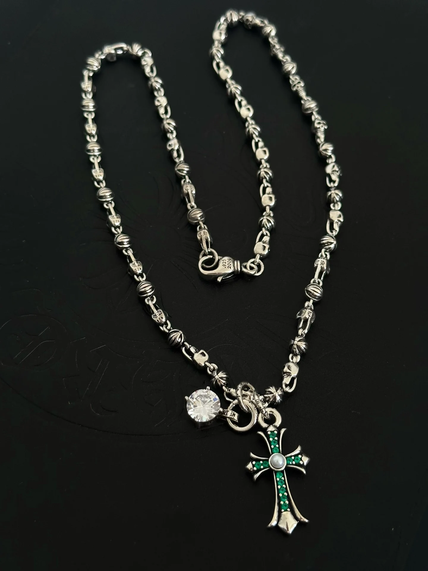 S925 sterling silver retro old cross necklace high-end autumn and winter couple CH charm personalized necklace
