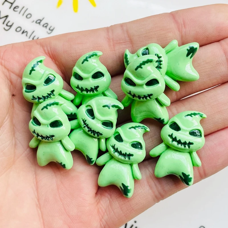 10 Pcs New Cute Cartoon Christmas Halloween Green Ghost Flat Back Resin Scrapbooking DIY Jewelry Craft Decoration Accessories