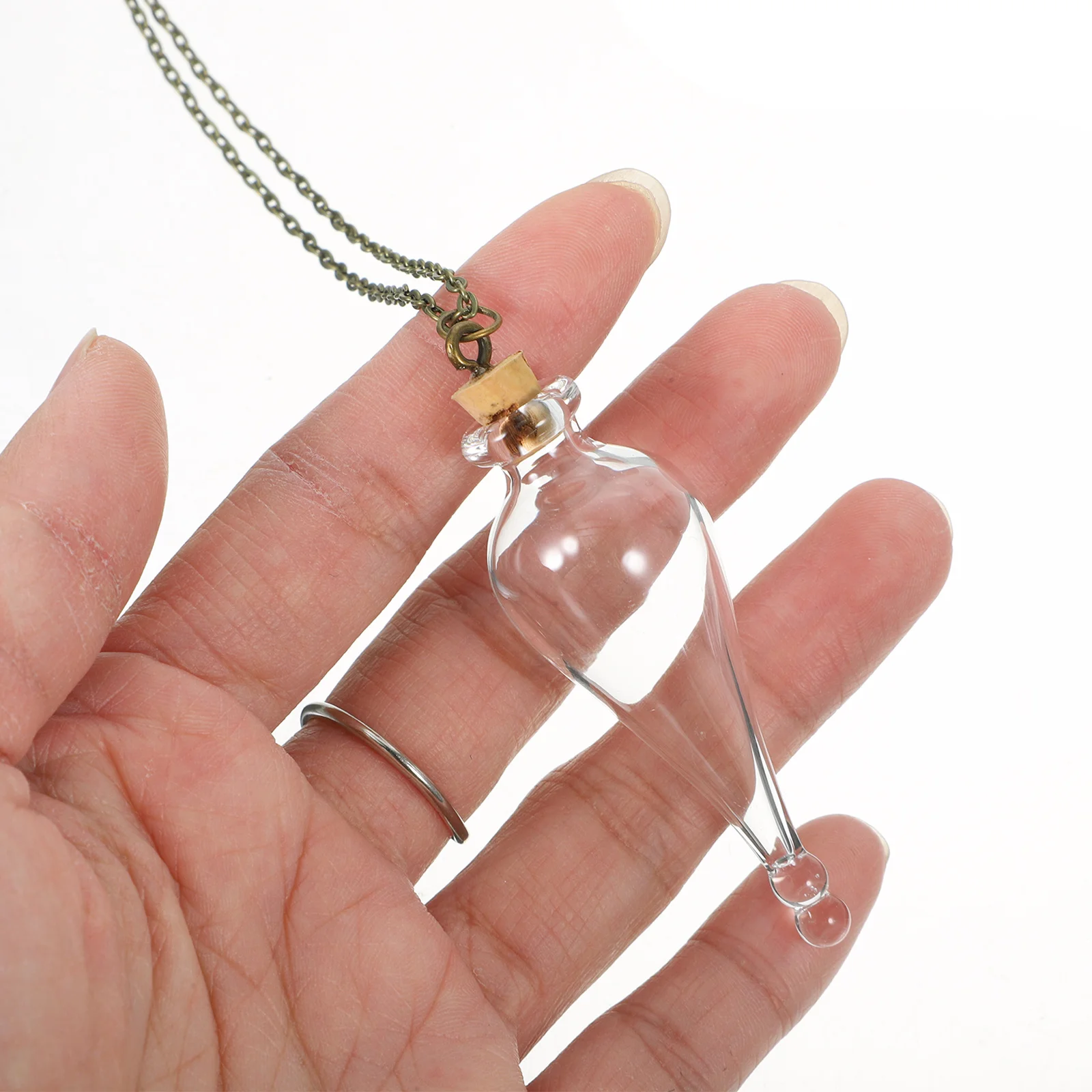 قلادة على شكل زجاجة زجاجية صغيرة مع سلسلة لتجميع الذكريات وحامل التذكارية المحمول #6