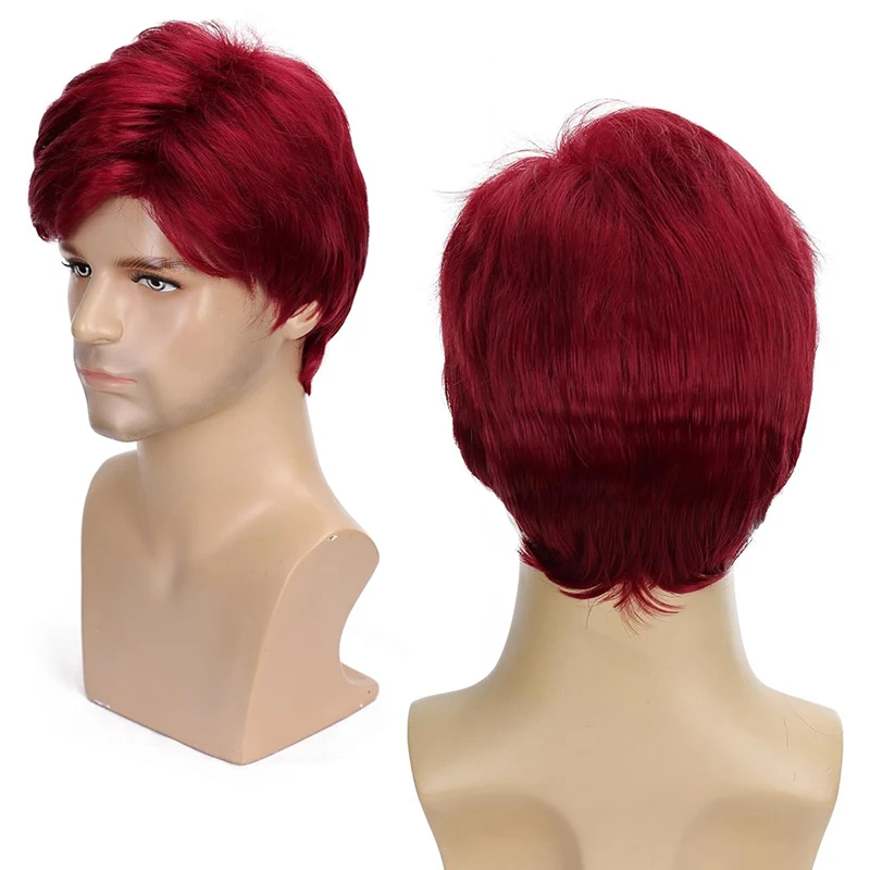 男性用デイリーファッションドレスアップヘッドウェアショートヘアボール服合わせショートスタイルフルヘッドカバーアニメコスプレ男性用ユニバーサルウィッグ