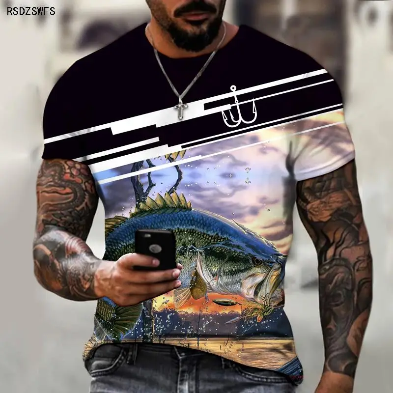 Men\'s Shirt Wild Fishing Fishing Outdoor Passion 3D Printing Printing Trendy Brand Round Neck T-shirt Casual Style Oversize 5XL