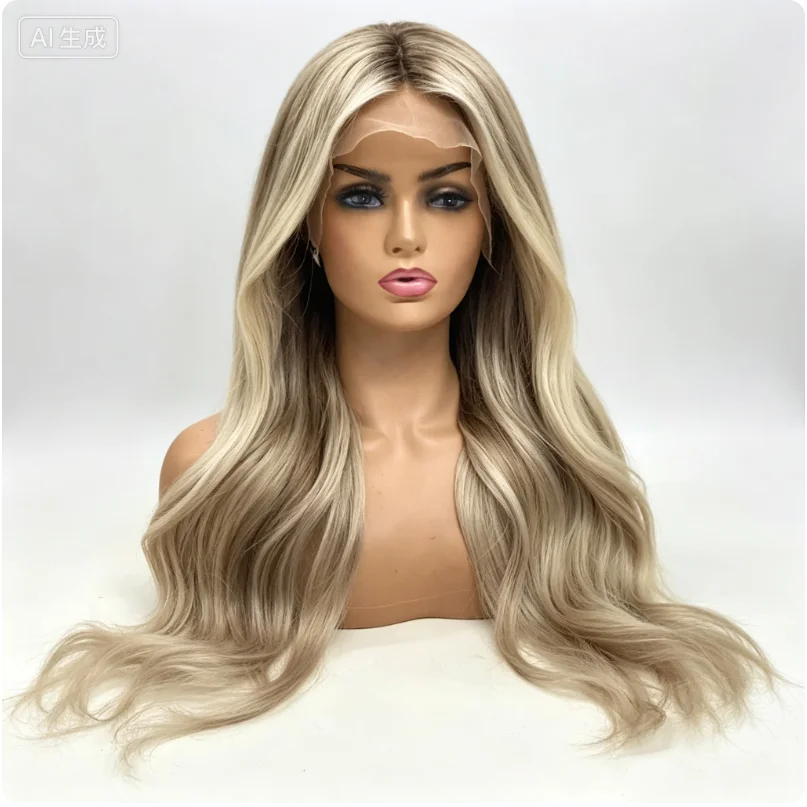 Glueless 180%Density Highlight Blonde Body Wave Preplucked Long 24Inch Soft Natural Deep Lace Front Wig For Women Babyhair Daily
