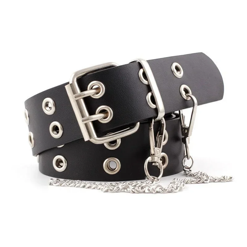 Fashionable Women's Punk Elastic Band Metal Chain with Adjustable Double Row/single Row Eyelet Belt Jeans Dress Decoration