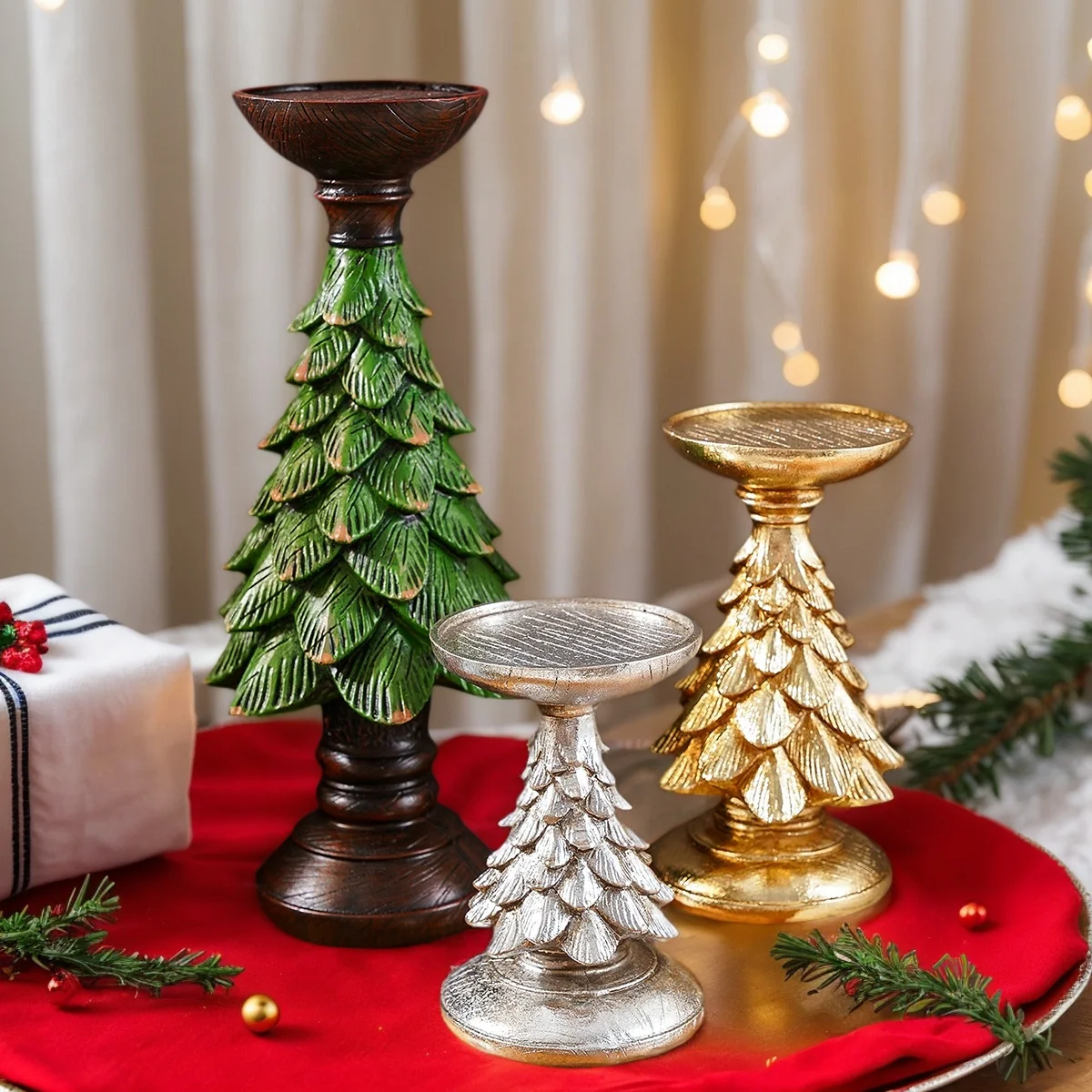 1 Stück, Weihnachtsdekoration aus Kunstharz für Weihnachtsbaum, Kerzenständer-Dekoration
