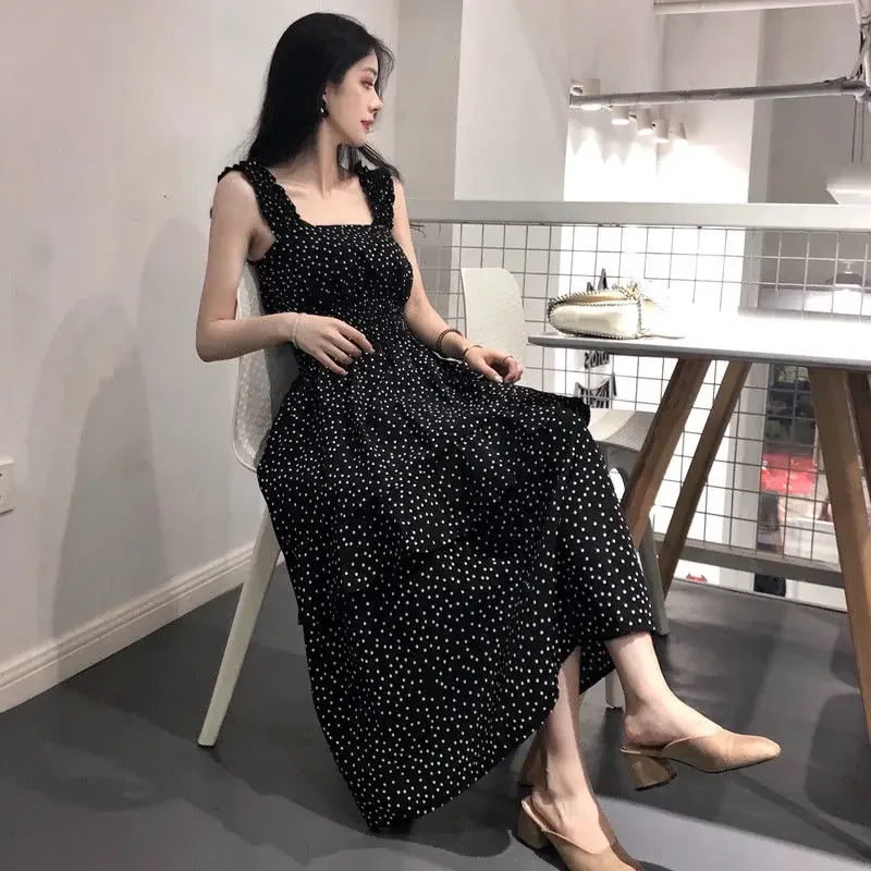 Women Dresses Polka Dot Brace Dress Women's Summer  Women's Long Dress Vestido De Mujer Femme Robe