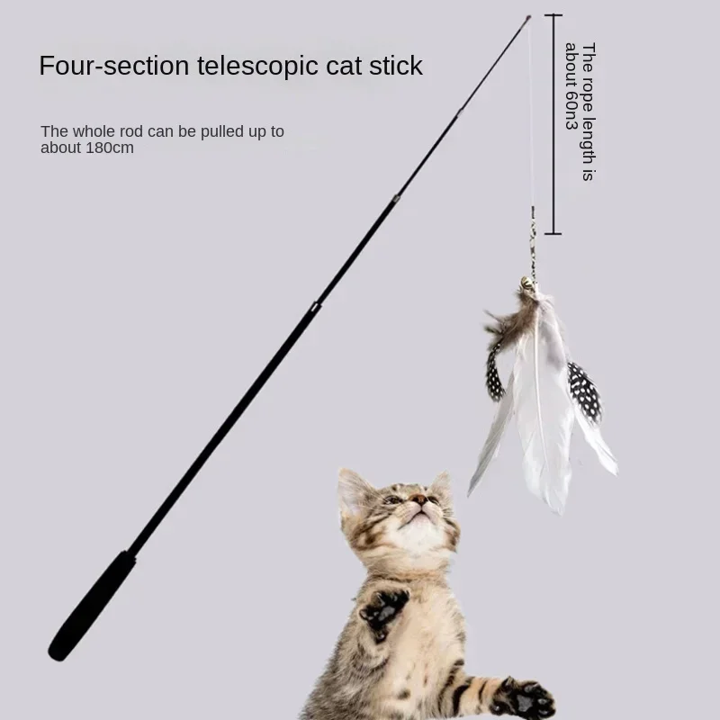 Four Section Telescopic Cat Stick 1.8m Super Long Carbon Fiber Fishing Rod Scratch Resistant Feather Cat Toy Pet Supplies