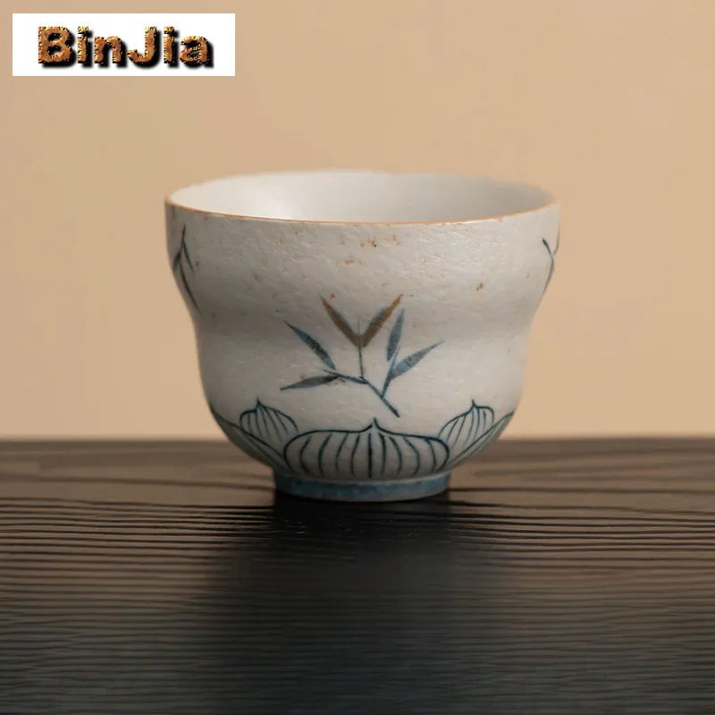 

70ml Hand-painted Bamboo Leaf Teacup Handmade Tea Bowl Tea Pair Tea-tasting Smelling Cup Jianzhan Master Cups Chinese Tea Set