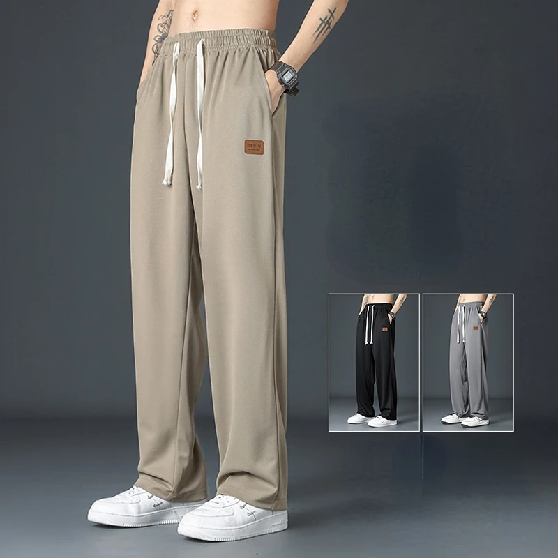 Fashion Men Oversize Casual Pants Spring Summer New Male Drawstring Elastic Waist Solid Loose Sports Wide Leg Straight Trousers