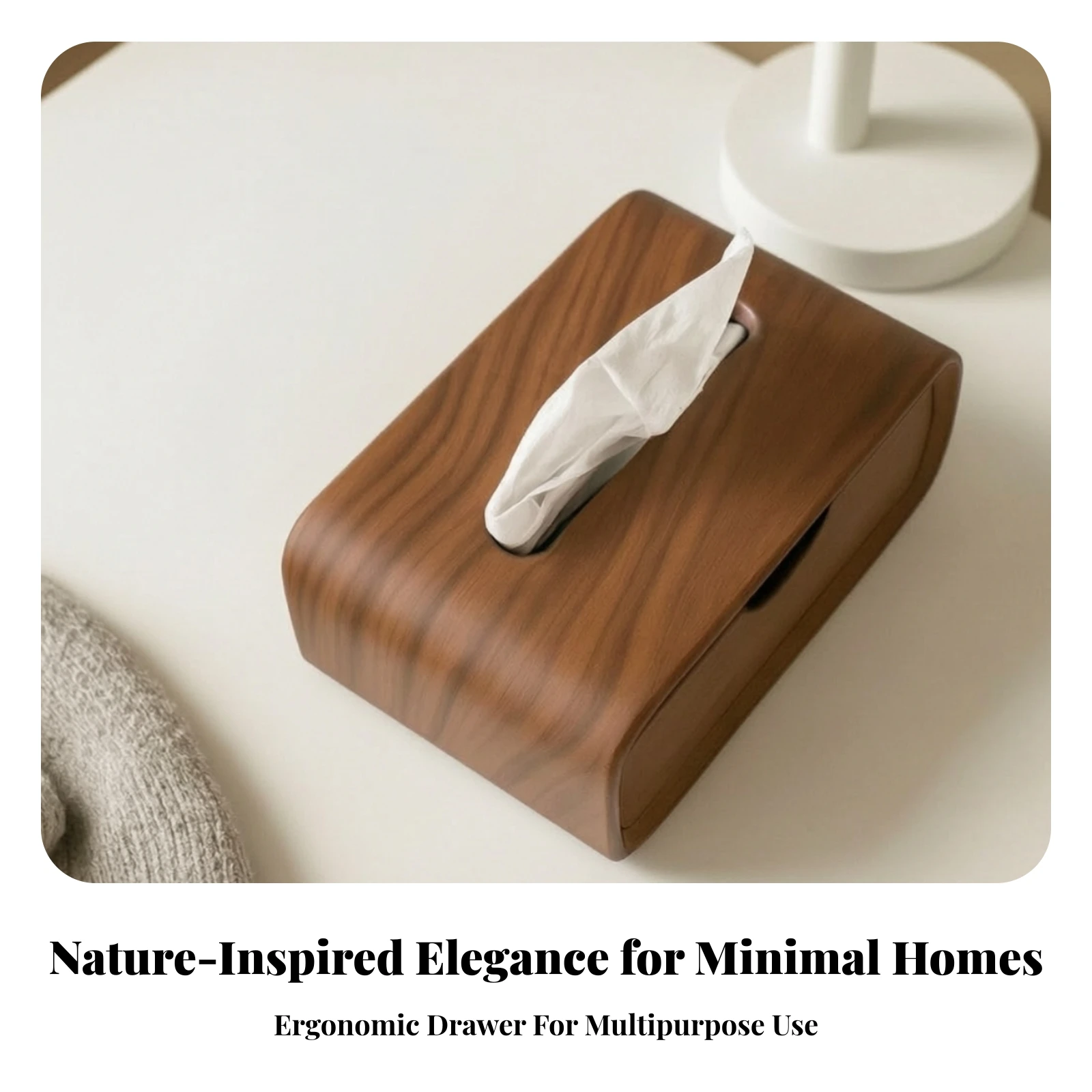 Tissue Box with Drawer Stable Tissue Dispenser with Drawer Container Low-Profile Easy to Refill for Bedside Table, Dresser