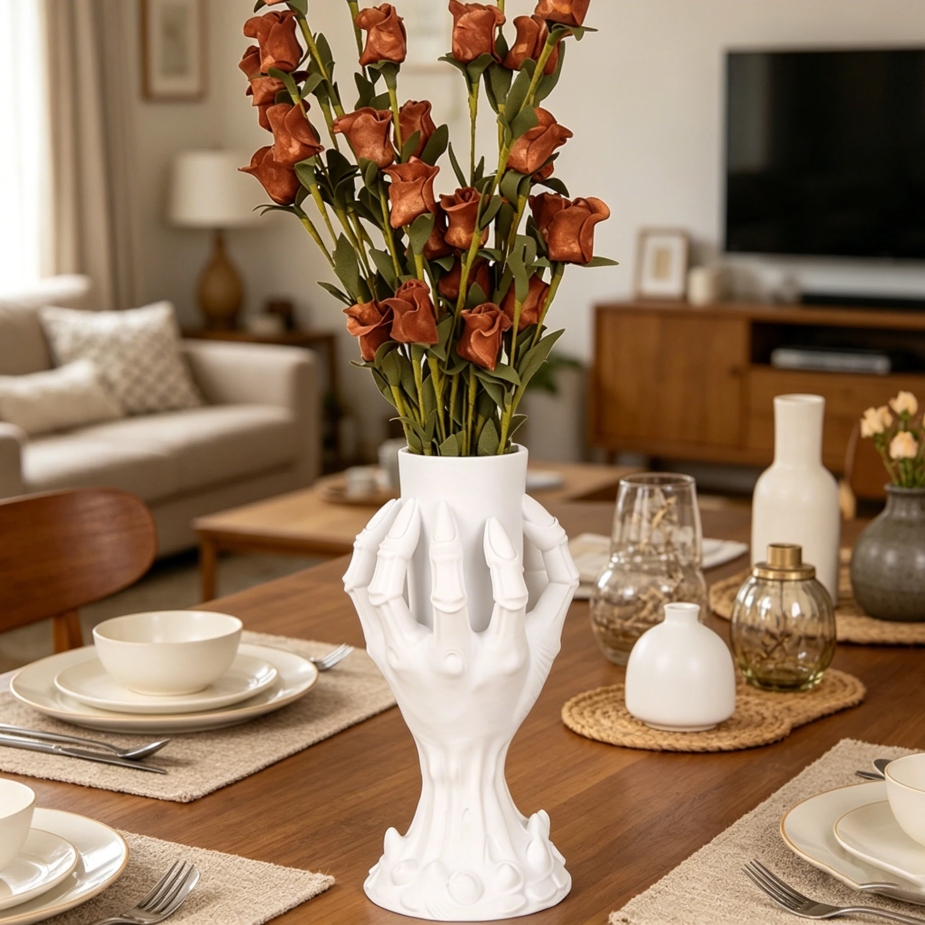 Cross-Border Gothic Double Skeleton Hand Shaped Vase For Home Desktop Dried Flower Arrangement & Decor Scenario