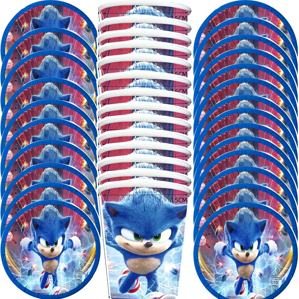 60pcs Sonic Advance Theme Boys Kids Favors Cups Plates Happy Birthday Party Tableware Set Decoration Events Supplies