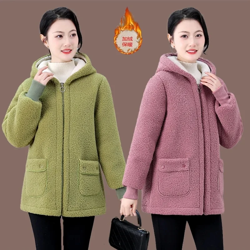 2024 New Velvet Thicke Lamb Fleece Coat Women Long Sleeve Autumn/Winter Jacket Warm Cotton Padded Coat Women Outerwear Tops 5XL