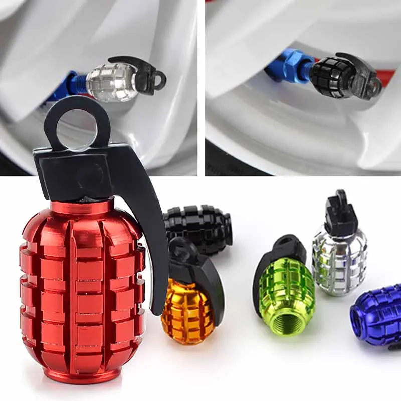 4pcs Car Tire Valve Cap Aluminum Grenade Alloy Tyre Valve Stem Cover Air Dust Cap Tire Valve Truck Bike Wheel Rim Valve Stem Cap