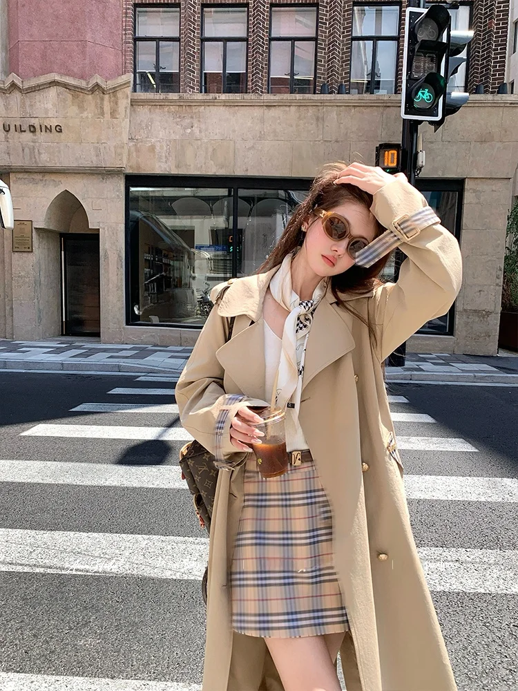 

Notting Hill A-Line Waistcoat Women's Plaid Coat Autumn Vintage Elegance Cotton Polyester Blend Long Sve Double Breasted