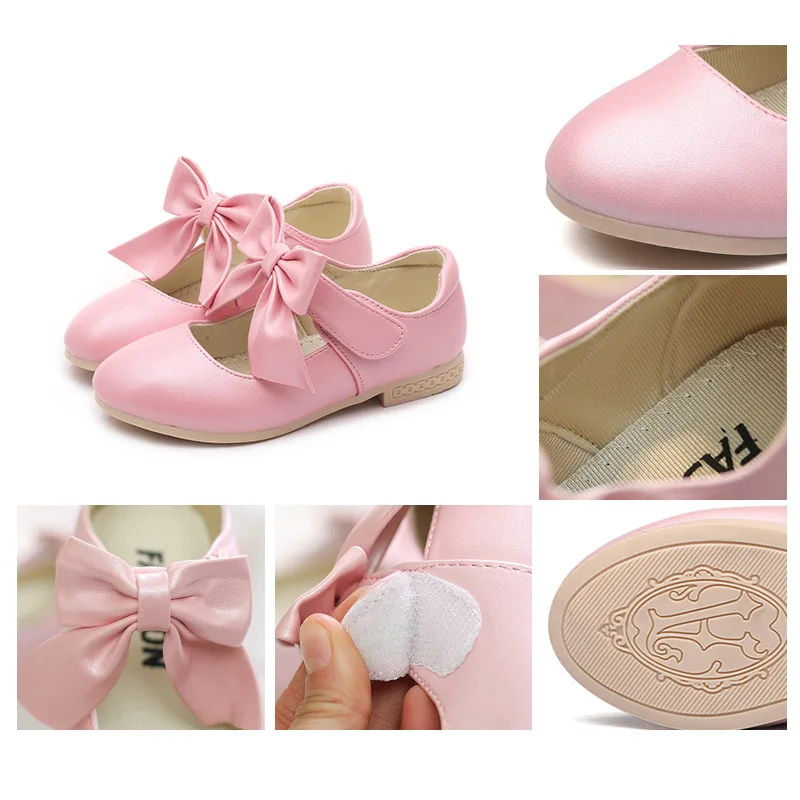 Children Bowknot Wedding Party Princess Shoes For Big Kids Girls White Pink Gold Dance Dress Shoes 5 6 7 8 9 11 10 12 Years Old