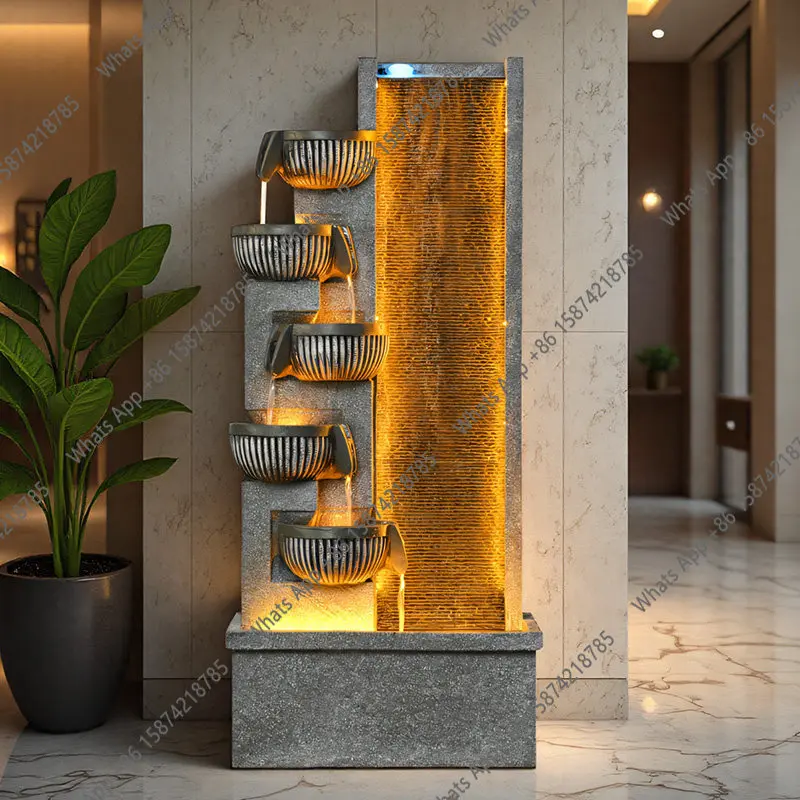 Water curtain wall, flowing water background wall, flowing water ornament, pottery pot