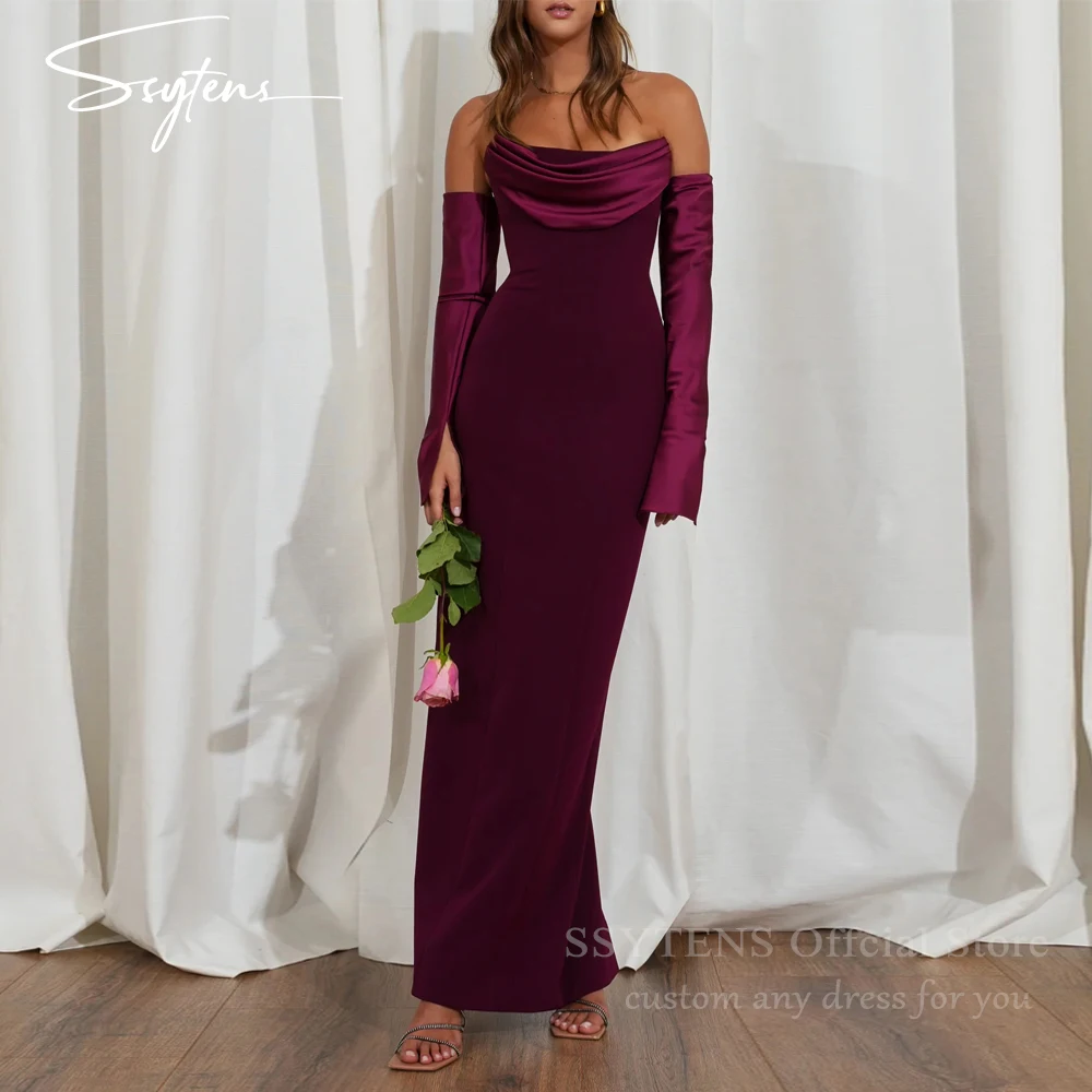 Elegant Strapless Evening Party Dresses For Women Summer Prom Gowns Detachable Sleeves Burgundy Long Celebrity Party Dress