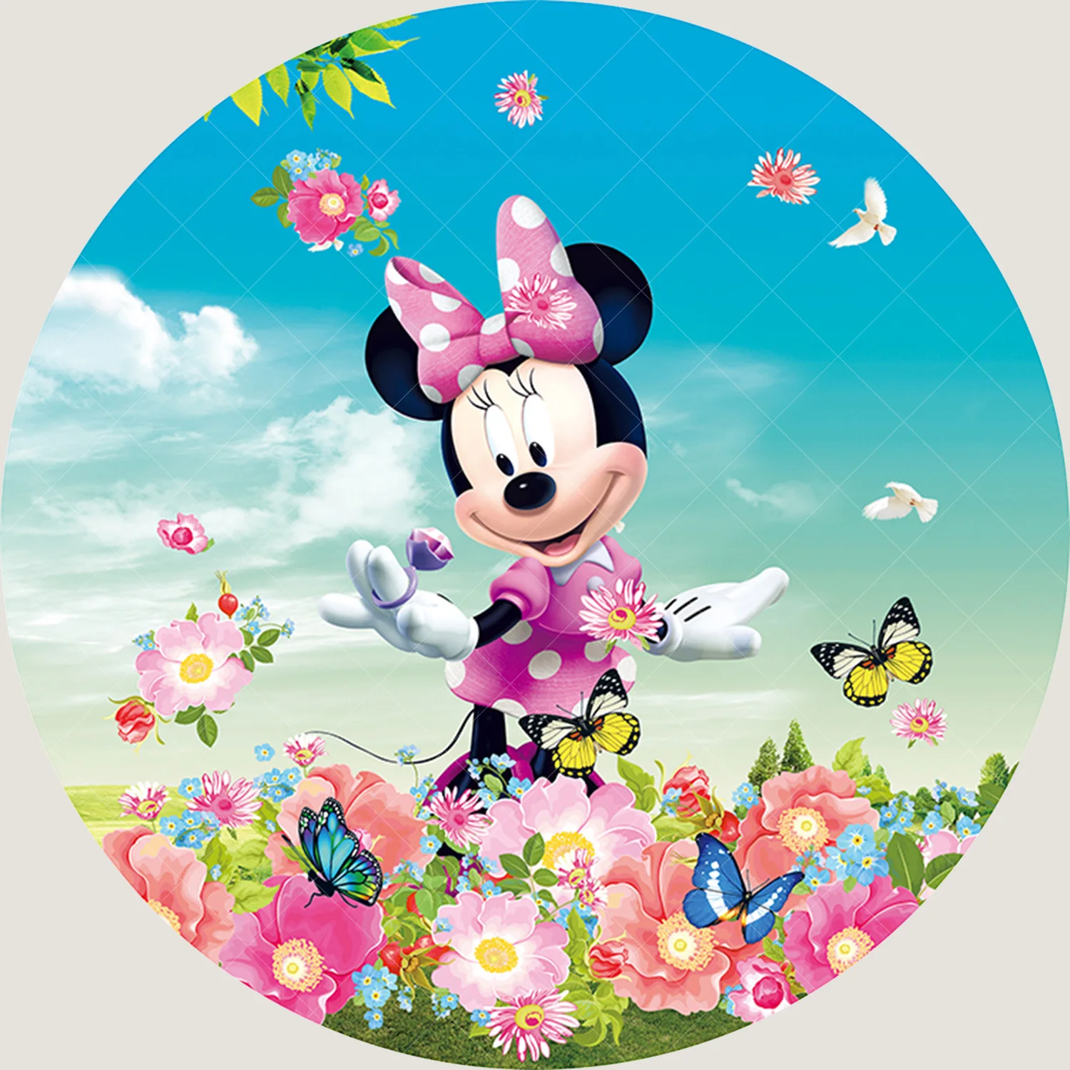 Round Pink Minnie Mouse Theme Birthday Party Baby Shower Decoration Backdrop Circle Poster Photograph Studios Decor Props