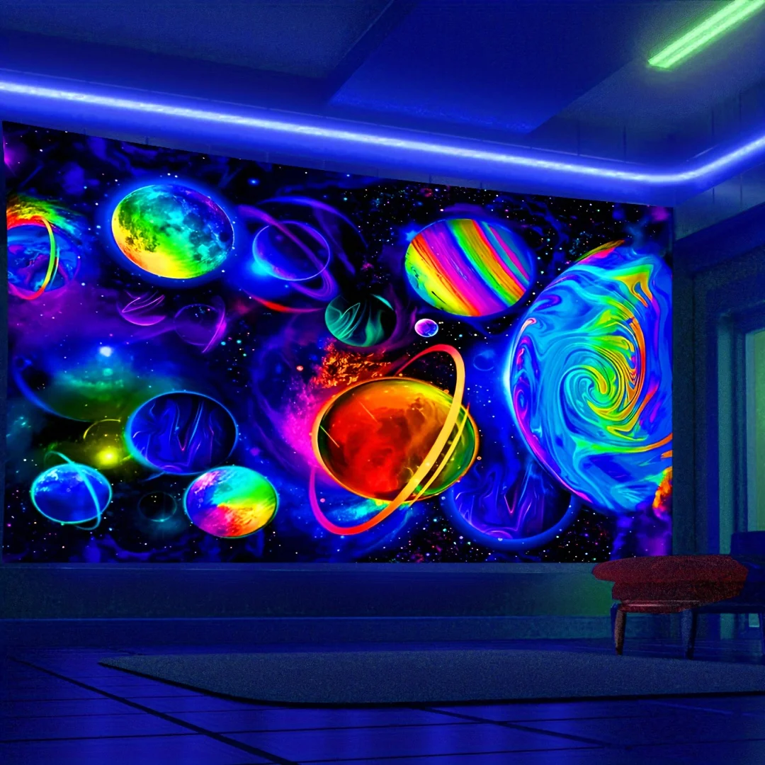 VIKAMA Cosmic Planet Wandteppich, wasserdicht, schimmelresistent, maschinenwaschbar, Hintergrund für Wohnzimmer, Schlafzimmer, Gamingzimmer