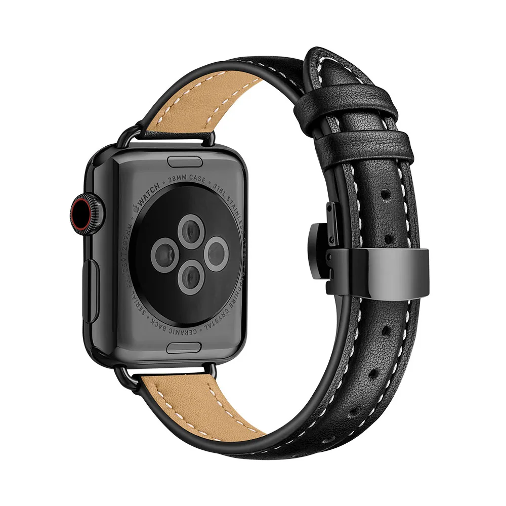 Slim Leather Strap for Apple Watch Series 45mm 41mm 44mm 40mm 42mm 38mm 49mm Bracelet iWatch Ultra 8 7 6 5 4 3 SE Watchband Belt