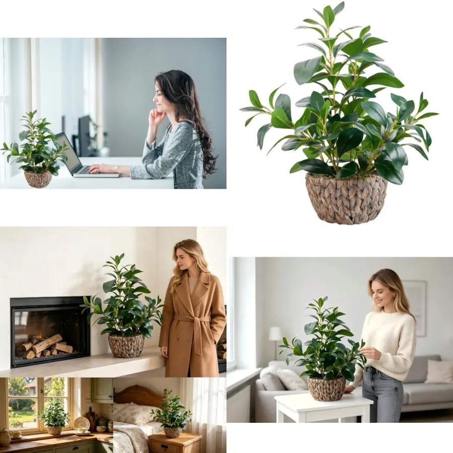 

18.8 Inch Artificial Indoor Faux ery Potted in Rattan Woven Basket er with Decorative Pebbles Realistic Fake for Home Living Ro