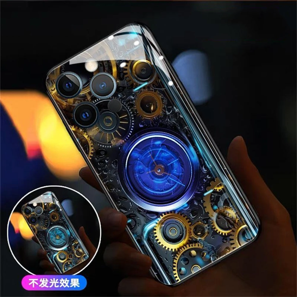 

Punk PCBA Pattern Voice Sensing LED Light Up Glowing Luminous Phone Case For iPhone 15 14 13 12 11 Pro Max X XR XS 7 8 SE2020