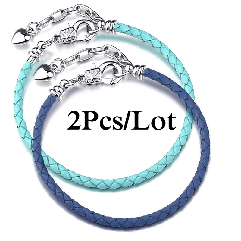 2Pcs/Lot High Quality Lbster Clasp Leather Chain Charms Bracelets Fit DIY Beads Bracelet Pulsera Jewelry Gift For Women Men Girl