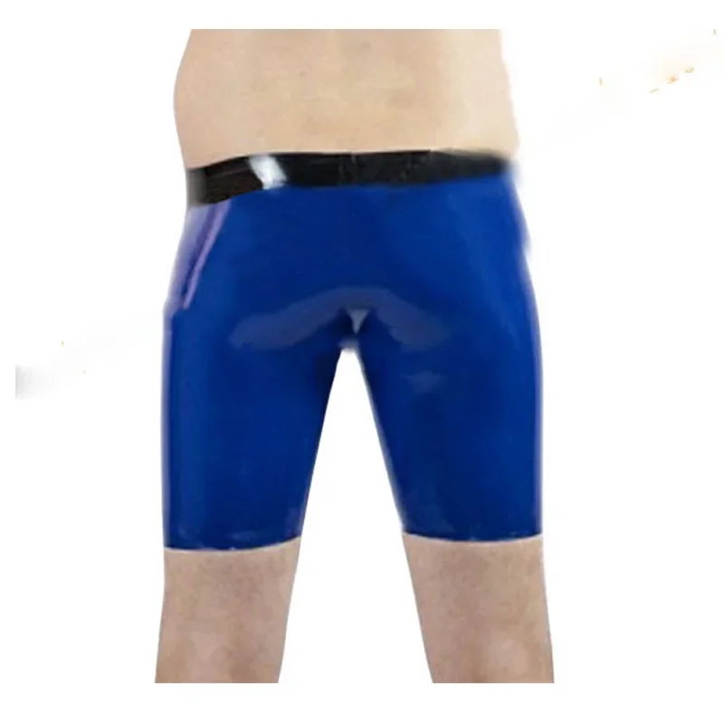 100% Natural Latex Underwear Boxer Dark Blue Rubber Shorts Briefs Handmade Men Short Pants(no Zipper) Men Cosplay Costume