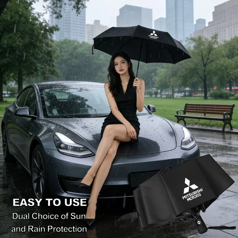 Auto-Logo-Regenschirm, automatisch, UV-beständig, wasserdicht, für Mitsubishi Eclipse Lancer Outlander Pajero Colt Space Delica Triton