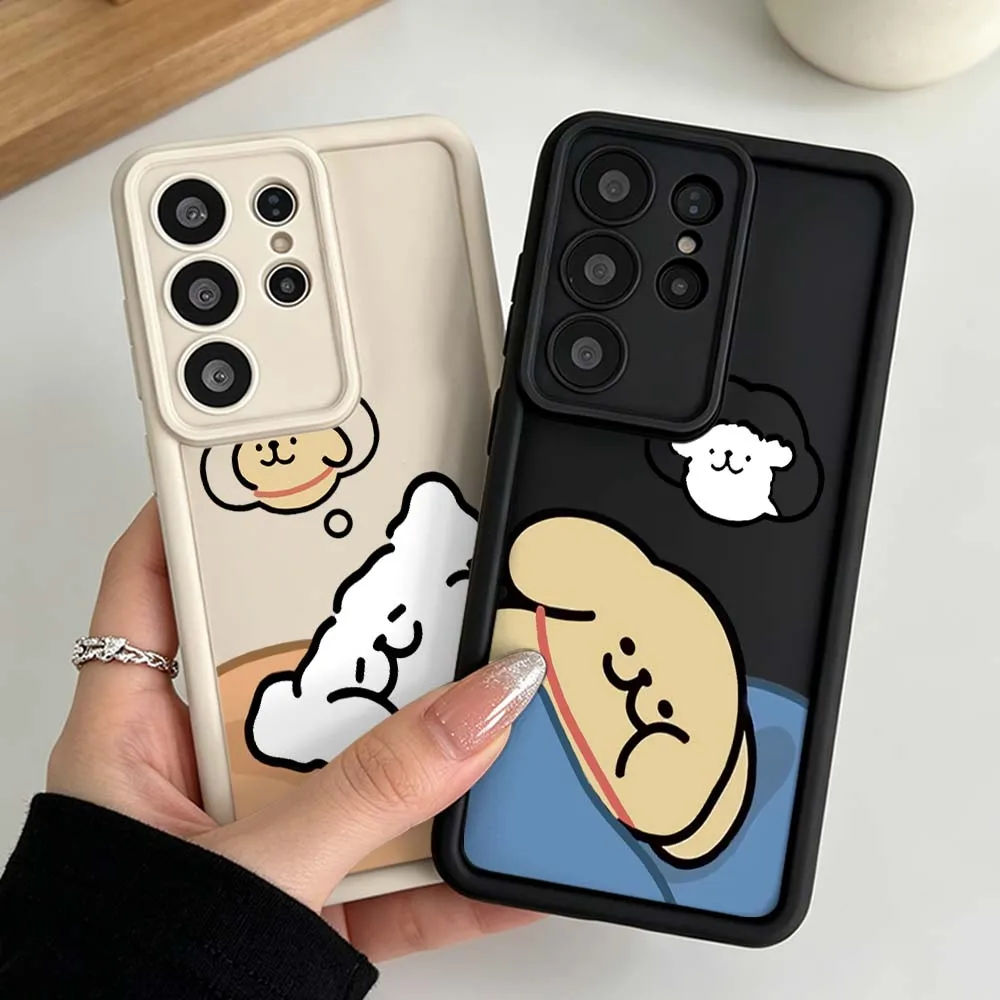 Fun Couple Sleeping Dog For Samsung Galaxy S26 S25 S24 S23 S22 S21 S20 Note 20 Ultra Plus FE Eye Ladder Phone Case Cover