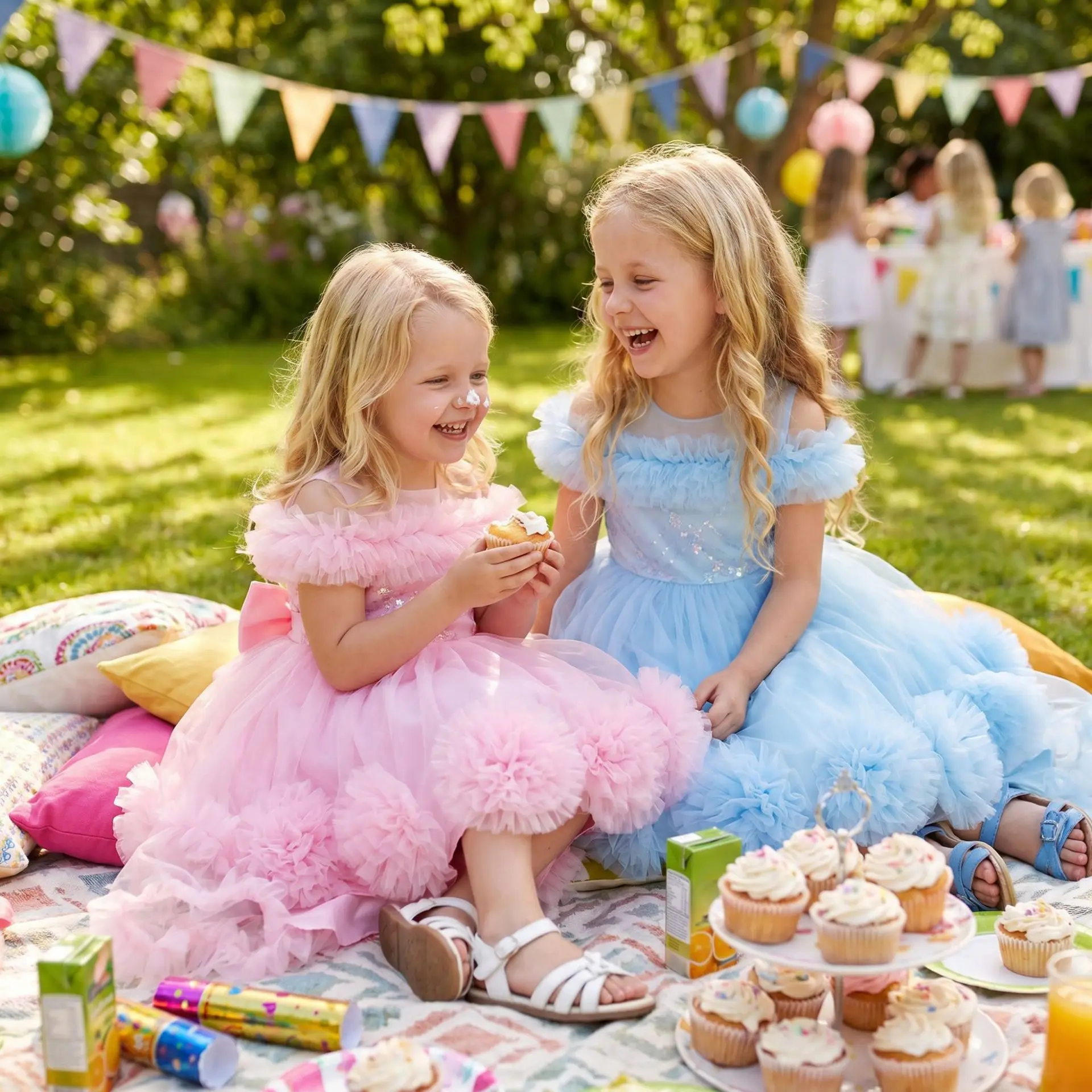 Pink Flower Girl Dress Illusion Round Neck Off-the-Shoulder Ruffle Tulle Sequin 3D Pom Poms High-Low Train Bow Kids Formal Gown