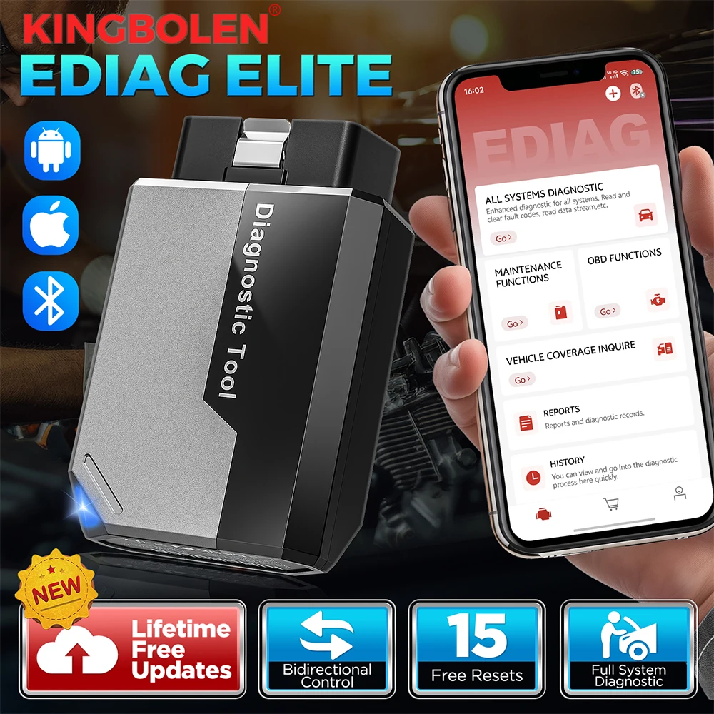 Image of KINGBOLEN Ediag Elite OBD2-Scanner, lebenslange kostenlose Updates, bidirektionale Diagnosetools, vollständige Systemdiagnose, 15+ Reset-Funktionen