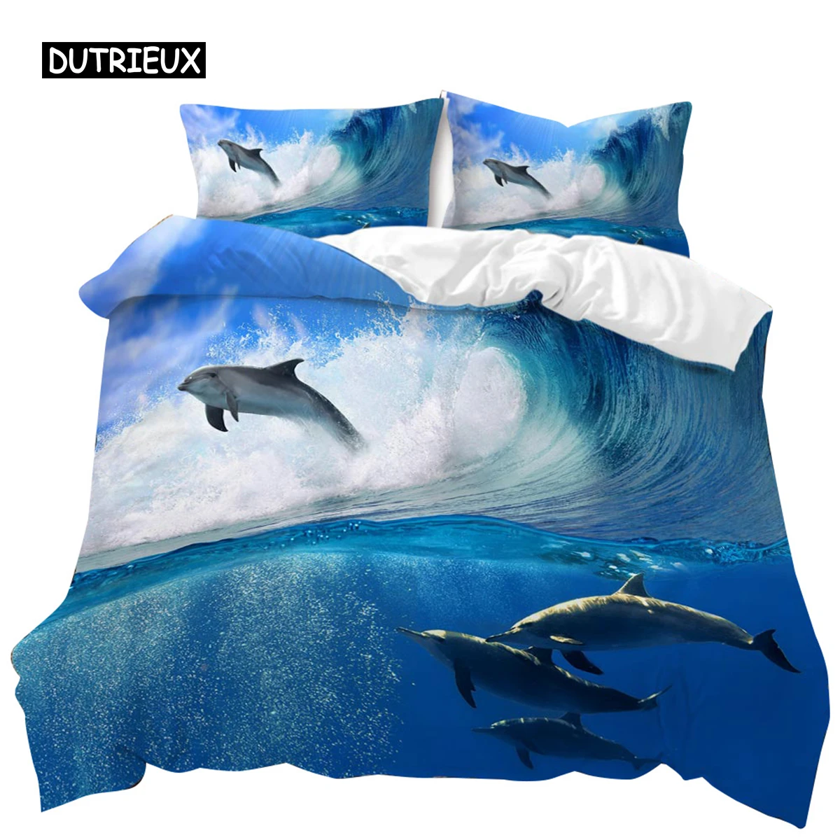 

Marine Life Duvet Cover Set Glowing Jellyfish Twin Qulit Cover Tropical Ocean Fish Under Sea Marine Life Polyester Bedding Set