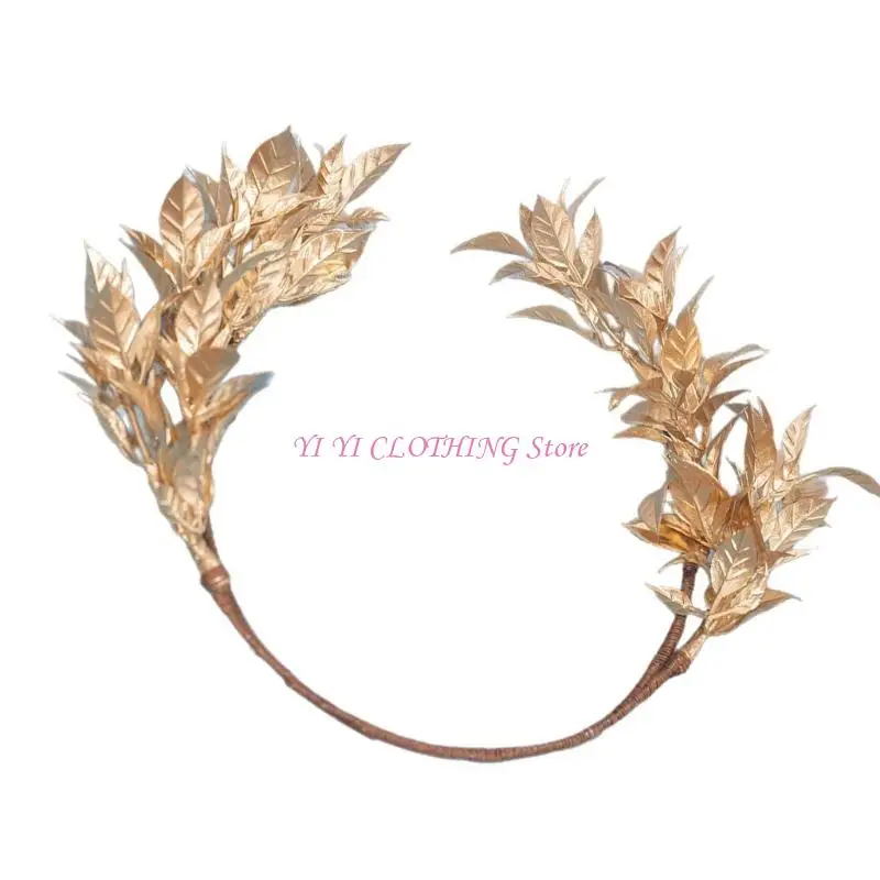 N5KF Couronnes feuilles dorées tressées élégantes pour les mariées vigne cheveux légers élégant pour les cérémonies le