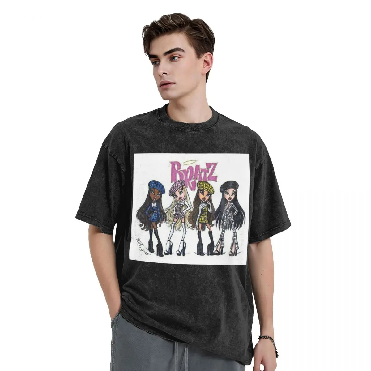 

Bratz Rock Angelz Doll Washed T Shirts Harajuku Short Sleeve Hip Hop T-Shirt Streetwear Tops Tees for Men Women