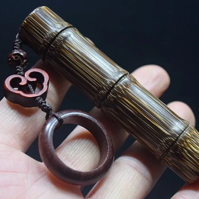 Natural Golden Bamboo Root Handpiece Men Pocket Carving Playable Wenwan Patina Craft Collectible Stress Relief Gift Idea Unique