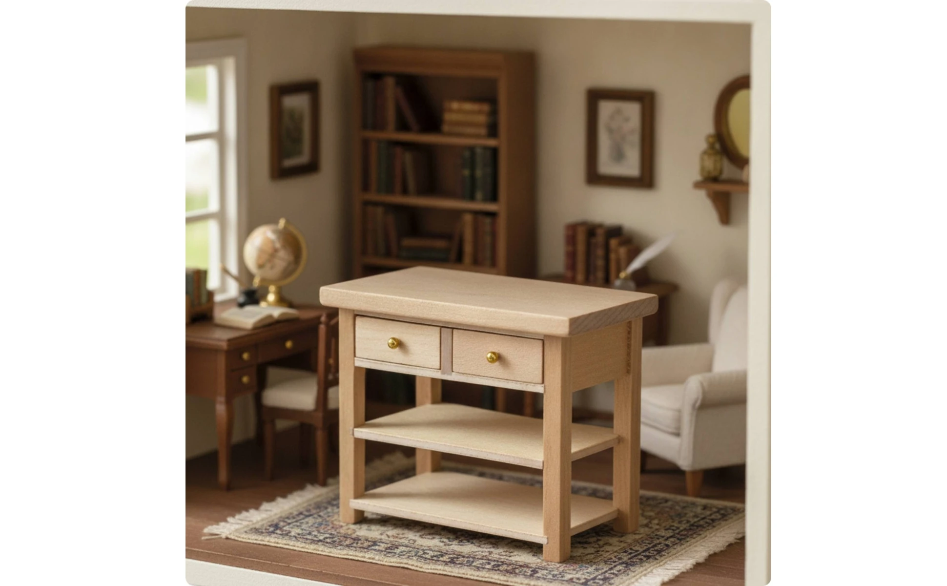 Dollhouse Side Cabinet Natural Finish Dollhouse Cabinet Furniture 1:12 Scale Detailed for Hobbyists, Diorama