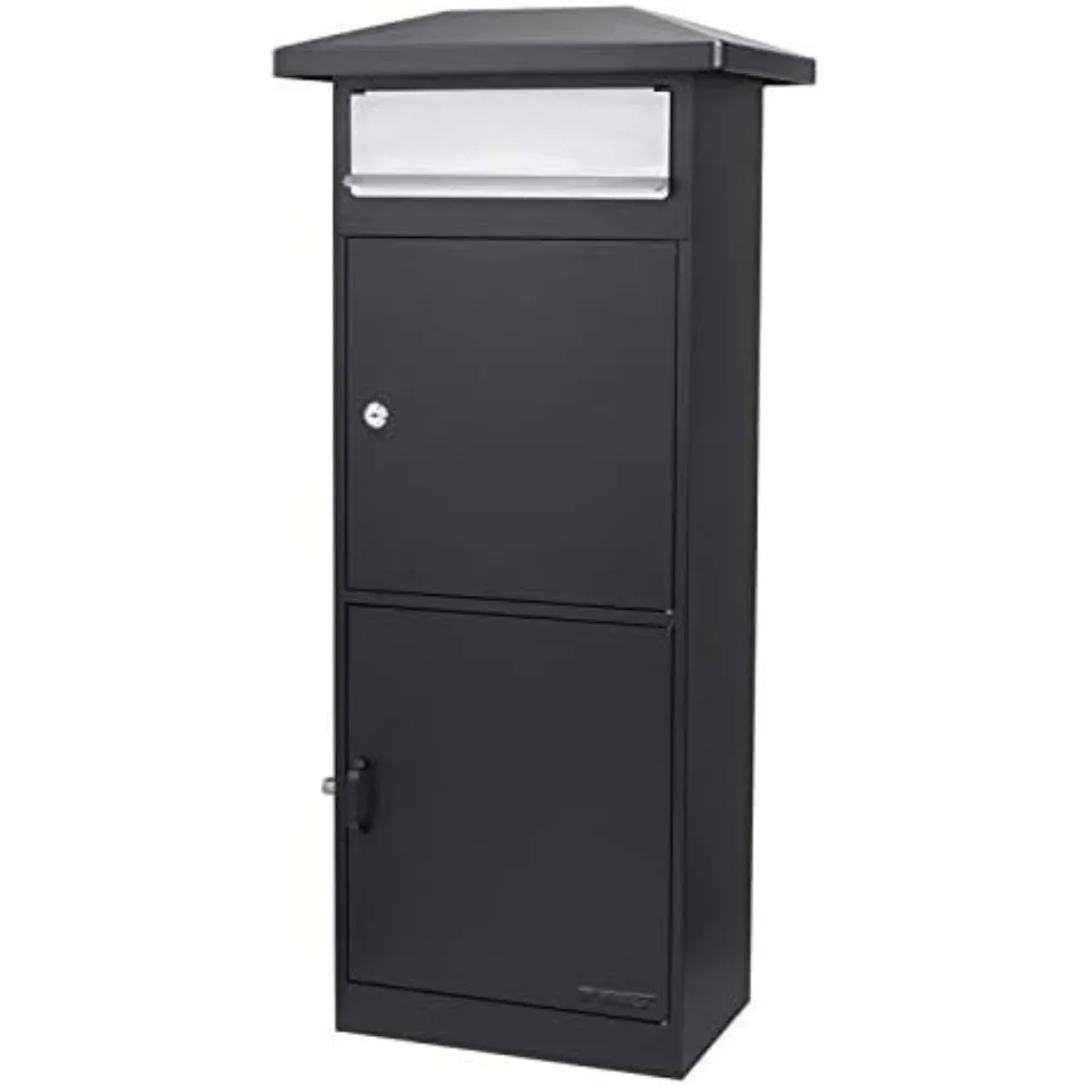 Steel Freestanding Floor Lockable Drop Slot Mail Box with Parcel Compartment, Black letter box  mailbox