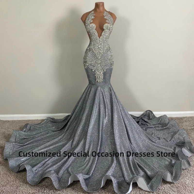 Silver Prom Dress Luxury Long Prom Dress Saudi Arabia Evening Luxury Dress Elegant Dresses Custom-made Dresses Customized