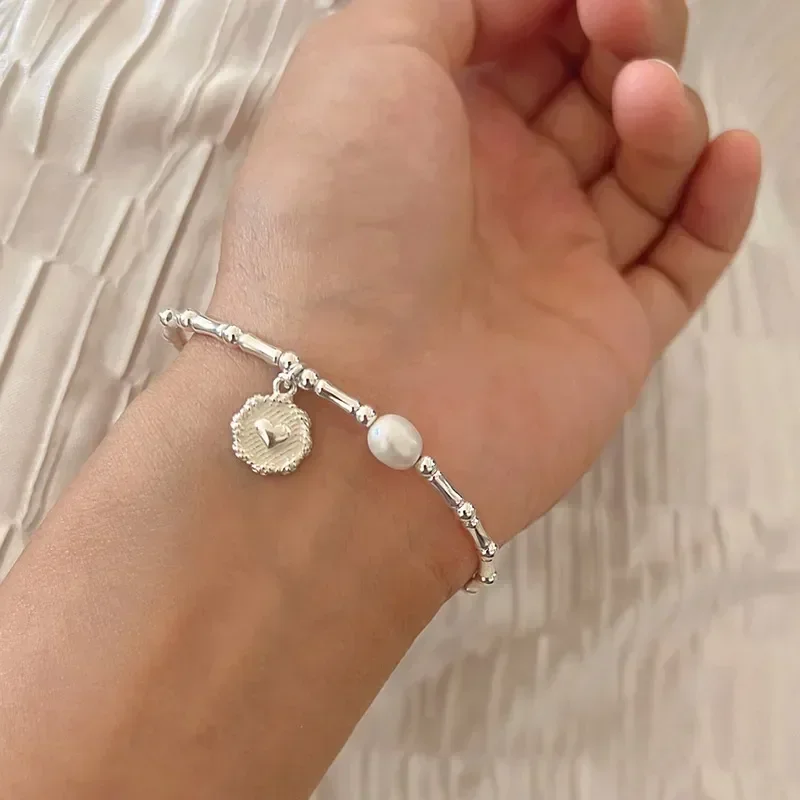 Bracelet en argent regardé 925 pour femme, perles partielles, nœuds simples, bijoux de fête de mariage, cadeaux d'anniversaire pour fille, mode